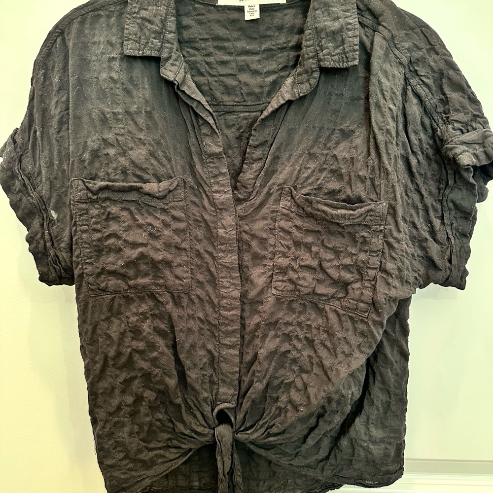 Cloth & Stone Textured Black Button-Up Shirt